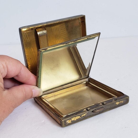 Vintage Antique PORTE CIGARETTE Holder Case Compact Square with Mirror - Picture 2 of 11